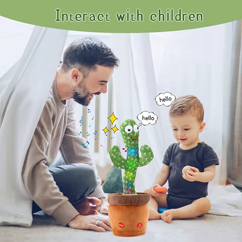 Dancing Cactus Repeat Talking Toy Electronic Plush Toys Can Sing Record Lighten USB Early Education Funny Gift Interactive Bled 8 best sales cactus dancing toy - №2