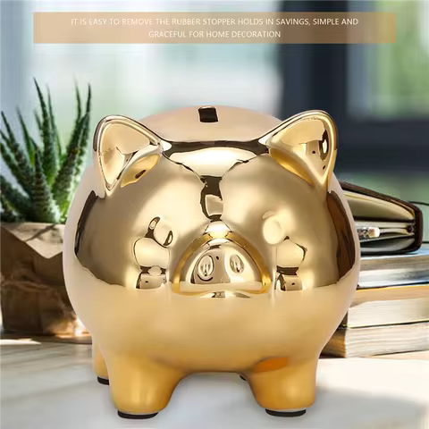 Ceramic Gold Pig Piggy Bank Cute Coin Piggy Bank Creative Home Furnishings Lucky Pig Decoration,Gold Pig 12 best sales large ceramic piggy bank - №2