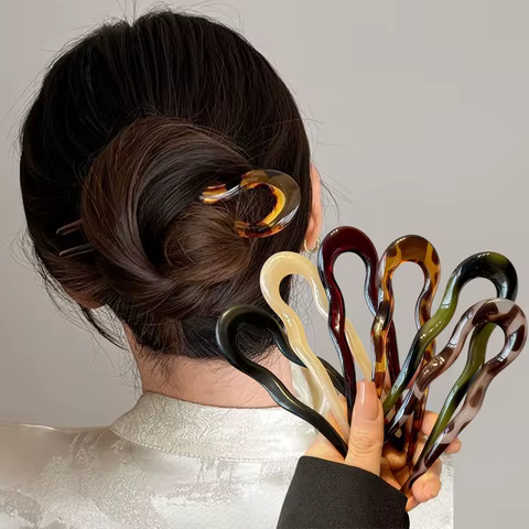 U-Shaped Hair Fork Fashion Tortoiseshell Acetate Acrylic Hairpin Geometric Headwear Hair Sticks Women Girls Hair Accessories 10 best sales pin for hair - №8