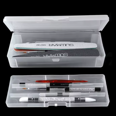 1Pc Rectangle Double-layer Nail Art Tool Empty Storage Box Tweezers Clippers Pens Polishing Nail Buffer Files Plastic Container 8 best sales nail storage box - №4