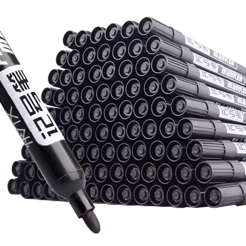 A set of 10 large-tip black ink marker pens for non-erasable marking and notation 12 best sales long marker - №12