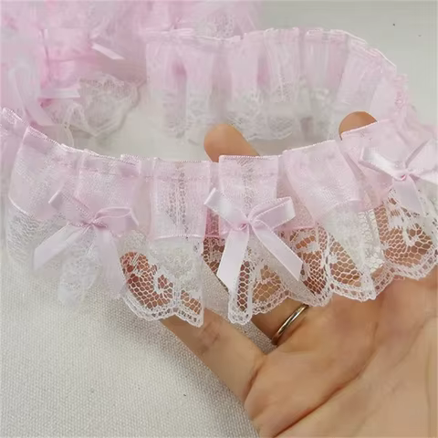 5CM Wide Luxury 3D Pleated Pink Lace Embroidered Bows Applique Ribbon Women Dress Cloth Trim DIY Home Sewing Guipure Supplies 10 best sales embroidered trim - №10