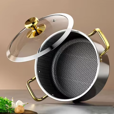 304 Stainless Steel Soup Pot Honeycomb Non-stick Pot with lid Household Hot Pot Induction Cooker Gas Stove Universal Frying Pan 10 best sales hot pot stainless steel - №4
