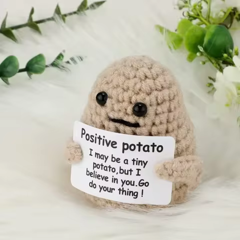 New Positive Energy Potato Hug Pocket Mini Handmade Plush Wool Knitting Doll with Card Funny Christams Gift Home Room Decoration 10 best sales thank you gifts - №6