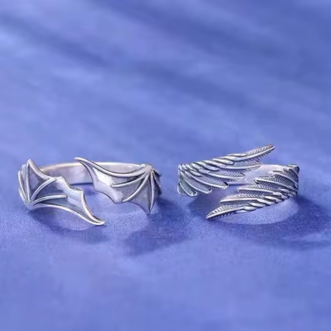 Vintage Angel Wing Demon Eye Hip Hop Adjustable Couple Ring for Men Women Retro Silvery Alloy Material Cool Fashion Jewelry New 8 best sales angel accessories - №2