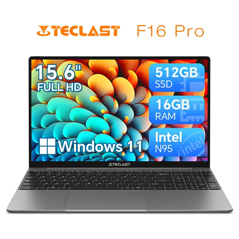 TECLAST F16Pro Laptop 15.6 inch, 16GB RAM 512GB SSD Computers, for Intel N95 CPU, IPS FHD 1080P Screen, WiFi 6, BT 5.0, USB3.2, Backlit Keyboard, 38000mWh 10 best sales laptop oled - №8