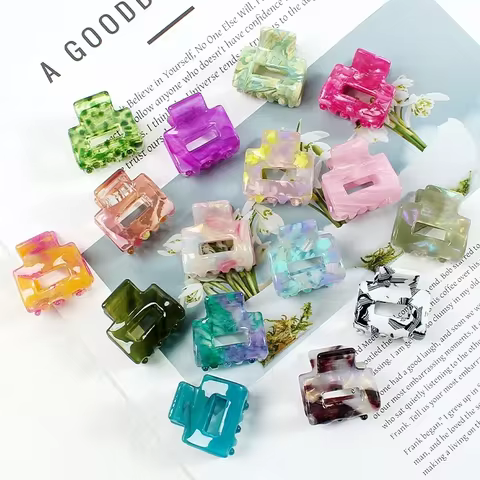 Acetate Mini Square Hollow Hairpin Crab Claw Clip Women's Hair Clips Girls Barrettes Bath Bundle Hair Accessories 8 best sales square hair claw - №8