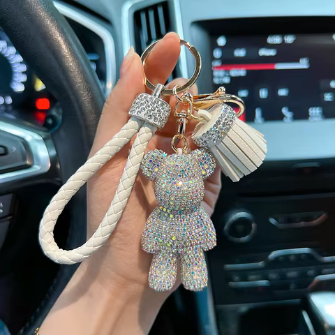Personalized Diamond Studded small Violent bear Key Chain cute Dynamic Rope Tassel car Key chain Exquisite Gift Pendant 10 best sales diamond key chain - №2