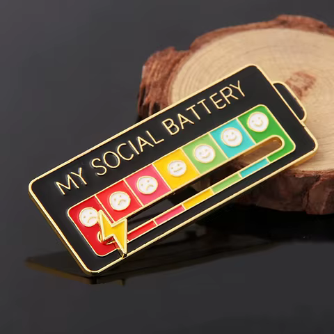 Mood Conversion Energy Brooch for Women Men My Social Battery Badge Expression Pins Brooches on Clothes 6 best sales pins for backpack - №4