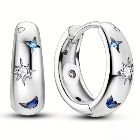 Silver Color Hoop Earrings for Woman Pendientes Zircon Heart Shape Star Eardrop Original Earring Fashion Jewelry 8 best sales pandora earrings gold - №4