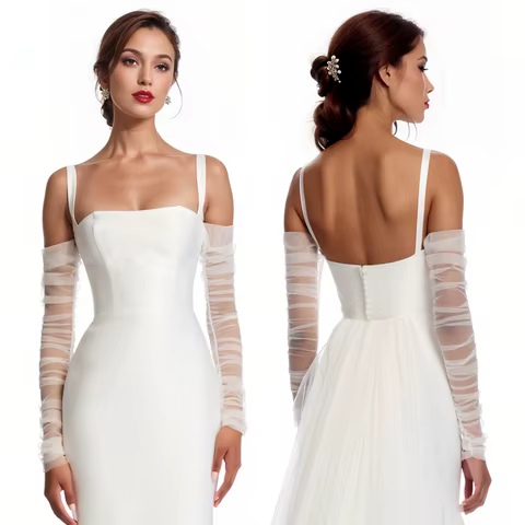 20A Wedding Dress Sleeves Attachment Accessory Women's Arm Sleeves Bridal Gloves Removable Bolero Soft Tulle Accessories Black 12 best sales removable sleeves - №5