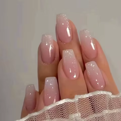 24pcs Gradient Fake Nails French Ballerina Nail Waterproof Faux Medium Coffin false nails Fingernails Press on Nails Tips 12 best sales coffin press on nails - №6