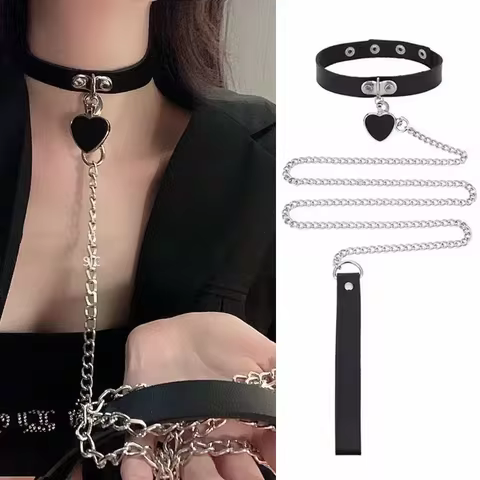 Sexy Necklace Collar Leather Bdsm Cosplay Slave Heart Collars And Leash Set For Women Bondage Gothic Choker Bell Accessories 8 best sales bdsm neck - №6