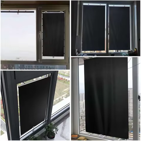 Cordless Retractable Roller Shades Black Home Office Windows Sunshade Thermal blinds without drilling blackout curtain 8 best sales roller blinds for windows - №3