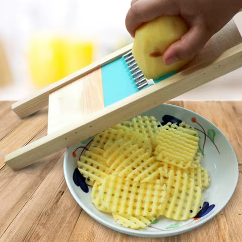 Fries Grid Stainless Potato Grid Steel Potato Kitchen Wooden Home Chip Shred Potato Vegetable Cutter Grater Slicer or Hand Guard 6 best sales chips machine - №6