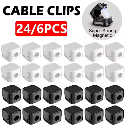 24/6PCS Magnetic Cable Organiser Clips Cable Management Wire Manager Cord Holder Charging Cable Winder Wall Mounted Hook 10 best sales cord hider - №6