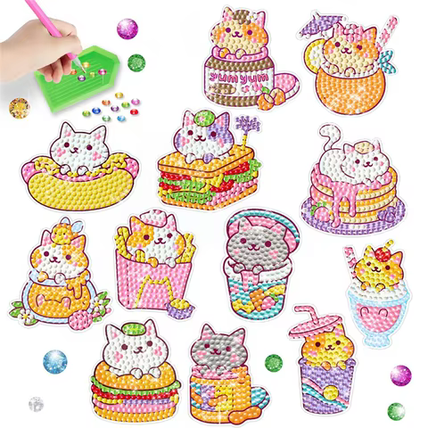 Cartoon Cat Burger DIY Diamond Paintings Free to Stick Cute and Creative Wall Decoration Stickers Children's Diamond Stickers 12 best sales free diamond paintings - №8