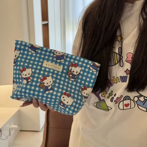 Sanrio Hello Kitty Cartoon Cosmetic Bag Kitty Cat Zipper Printing Outdoors Travel Storage Bags Cute Kawaii Cosmetic Bag Gifts 12 best sales sanrio ipad case - №7