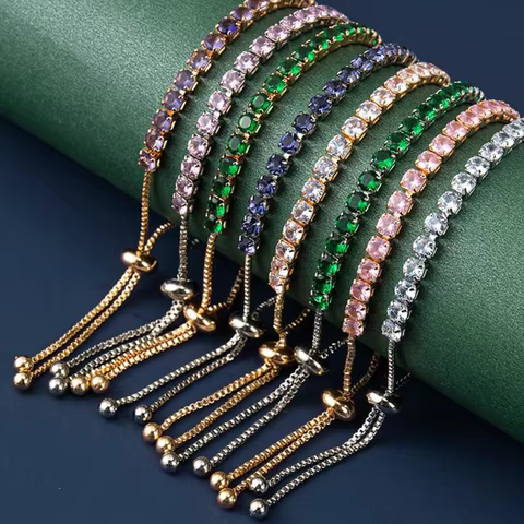 RAKOL Tennis Bracelet For Women Luxury Handy Adjustable 4 Claws Mosaic 4mm Zirconia Rose Gold Color Fashion Jewelry Gift 10 best sales rose gold bangles - №3