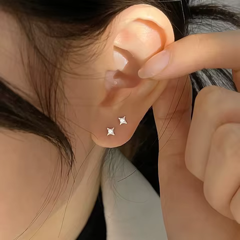 Silver Zircon Star Tiny Stud Earrings for Women Fine Jewelry Minimalist Ear Hole Care Accessories Gifts 6 best sales gemstone earrings - №6