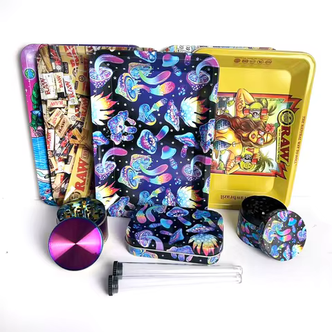 5 Packs Tobacco Kit Set 115mm Plastic Tobacco Storage Tube Box Container Herb Grinder Crusher Herbal Metal Rolling Tray Smoke 10 best sales rolling tray pink - №7