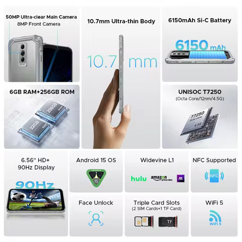 DOOGEE Blade10 Pro Energy Rugged Phone 6.56'' Screen 10.7mm Ultra-thin 6GB RAM 256GB ROM 6150mAh Battery Android 15 Smartphone 12 best sales smartphone doogee - №7