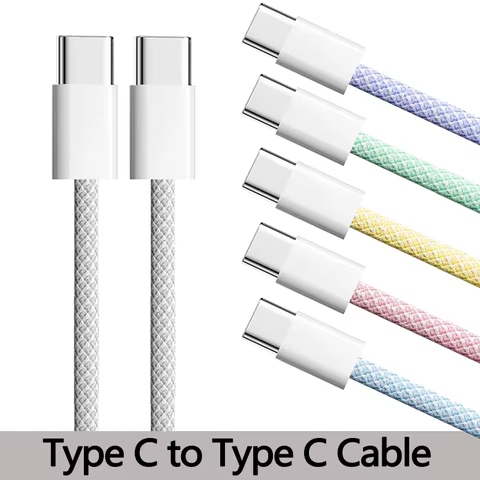 60W Type C to Type C Color Cable For Apple iPhone 15 PD Fast Charging For Huawei Xiaomi Samsung Type C Weaving Cable Accessories 12 best sales flamingo app control smart - №1