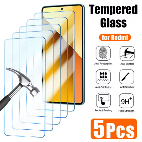 5PCS Tempered Glass for Redmi Note 13 12 11 10 14 9 8 7 Pro Plus 5G 12S 11S 10S 9S Protective Glass for Redmi 12C 10C 14C 9T 13 12 best sales redmi note 10 pro glass - №6