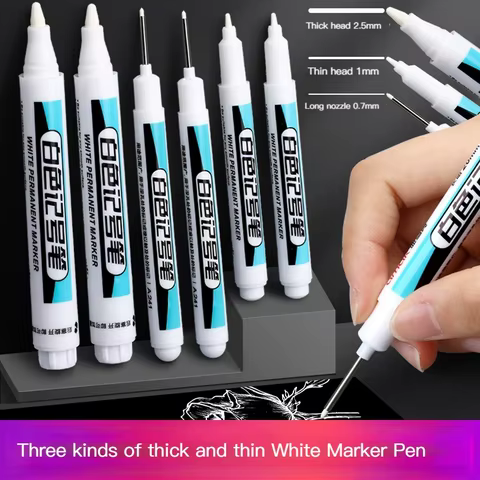 1/4Pcs White Permanent Paint Pen set for Wood Rock Plastic Leather Glass Stone Metal Canvas Ceramic Deep Hole Marker 0.7mm 10 best sales white marker pen - №5