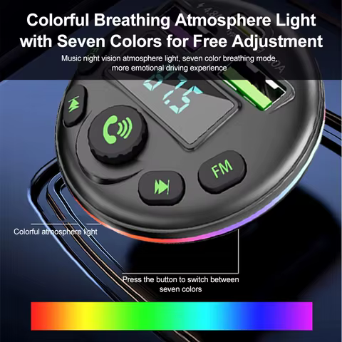 Car Bluetooth 5.0 FM Transmitter MP3 Modulator Player Handsfree Audio Receiver With 3 in 1 Charge Cable for IPhone Huawei Xiaomi 8 best sales fm mike - №7