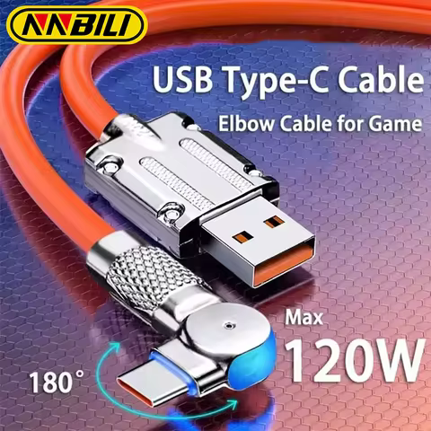 NNBILI 120W 6A USB Type C 180 Degree Phone Fast Charging USB C Cable Data Cord For Samsung Xiaomi 12 13 HUAWEI Poco 1m 1.5m 2m 6 best sales mi band 3 lcd screen - №6