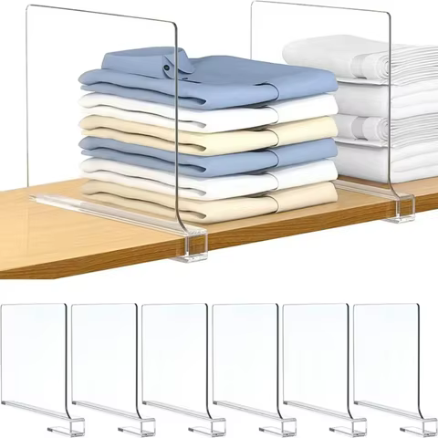 8/6/4/2pcs Transparent Closet Shelf for Wardrobe Organizer Cloth Divider Cupboard Bookcase Divider Baffle 6 best sales closet dividers - №2