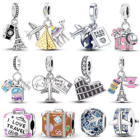 Charms 925 Silver Travel Rome Paris Italy Plane Dangle Charms Fit Original Pan Bracelet Beads Making Pendants Jewelry 8 best sales travel charm - №2