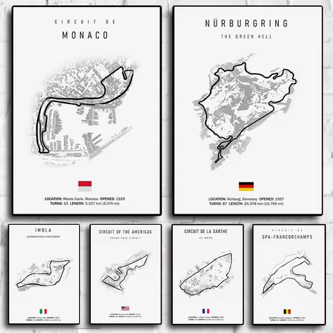 Formula 1 Imola Monaco Track Circuit Canvas Painting F1 Wall Art Nordic Poster Aesthetic Motorsport Race Home Decoration Picture 8 best sales monaco circuit - №8