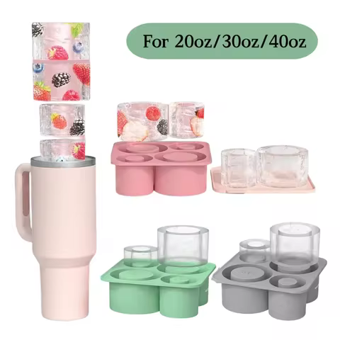 Tumbler Ice Tray for 20oz 30oz 40oz Stanley Accessories 4Pcs Silicone Cylinder BPA-Free Ice Mold with Bin and Lid for Freeze 10 best sales ice cup mold - №6