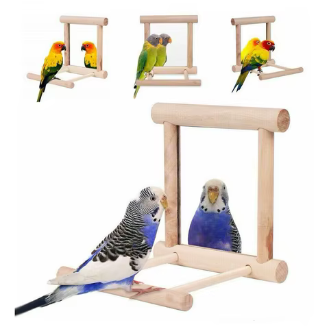 Bird Mirror Wooden Interactive Play Toy With Perch For Small Parrot Budgies Parakeet Cockatiel Conure Lovebird Cage Accessories 10 best sales birds toys - №4