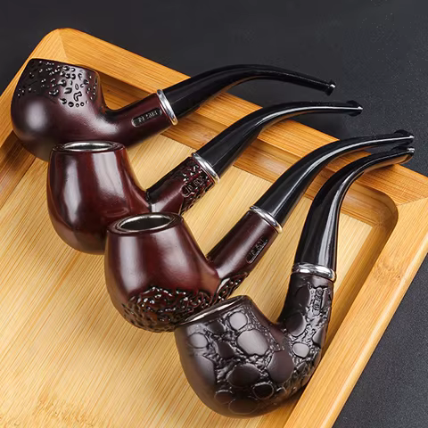 1pc, Solid Wood Tobacco Pipe Pattern Carving Smoke Pipe Filter Cigarette Holder Herb Grinder Smoking Tools 10 best sales wood pipe - №10