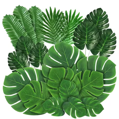 10PCS Tropical Palm Leaves Summer Monstera Artificial Silk Turtle Leaves for Home Hawaiian Luau Beach Wedding Party Decor 10 best sales hawaiian party - №5
