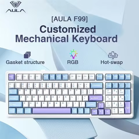 Aula F99 Gaming Mechanical Keyboard Three Mode 2.4g Wireless Bluetooth Wired Hot Swap PBT Gasket RGB For Games Typing 99 Keys 10 best sales iso uk keycap - №7