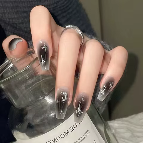 24pcs Gradient Fake Nails French Ballerina Nail Waterproof Faux Medium Coffin false nails Fingernails Press on Nails Tips 12 best sales coffin press on nails - №6