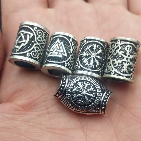 Viking Runes Tube Spacer Beads Charms for Beards or Hair TIWAZ Compass Sol rune Odal Futhark Rune Necklace Bracelet DIY 10 best sales compass charm - №7