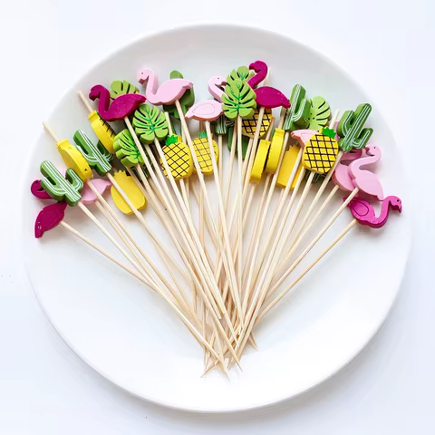 50/100Pcs Bamboo Skewers Hawaii Party Disposable Buffet Food Picks Cupcake Fruit Fork Party Dessert Salad Stick Toothpick Skewer 10 best sales hawaiian party - №8