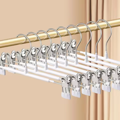 Pants Hangers with Clips 5/10Pack Adjustable SkirtHangers for Women Non-Slip Trousers Hanger for Jeans Clothes Hangers for Pants 8 best sales clothes hangers bulk - №3