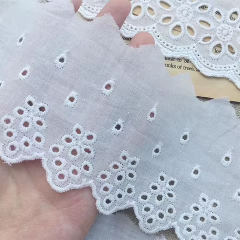 HOT Cotton Embroidered White Flower Lace Fabric Dubai Wide Sewing DIY Trim Wedding Applique Ribbon Collar Cloth Guipure Decor 10 best sales embroidered trim - №4