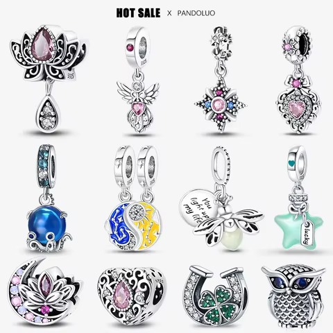 2024 Original New in Romantic Retro Classic Series Lotus Charm Beads Fits Pandach Bracelet Women 925 Silver Pendant Bead Jewelry 12 best sales charm diy - №9