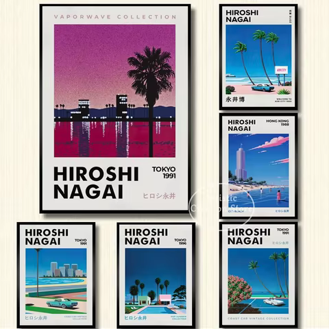 Hiroshi Nagai Vaporwave Japan Beach City Summer Wall Art Canvas Painting Prints Wall Pictures Nordic Living Room Decor Posters 8 best sales vaporwave - №1