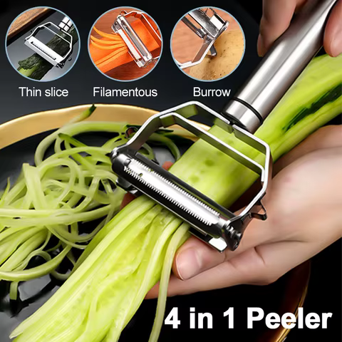 4in1 Vegetable Peeler Stainless Steel Melon Planer Multiple-Function Double-Head Peeler Household Kitchen Cucumber Slicer Tool 12 best sales melon slicer - №6