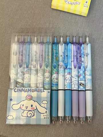 6Pcs Sanrio Gel Pen Hello Kitty Cartoon Kuromi ST Quick Drying Black 0.5mm Press The Ballpoint Pen Learning Stationery Gifts 12 best sales spongebob bracelet - №6