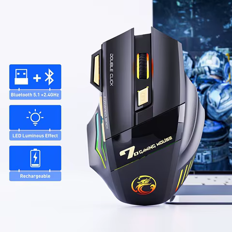 Wireless Gaming Mouse USB IMICE GW-X7 3200DPI Dual Mode Rechargeable 7 Keys 2.4Ghz Silent Mouse Bluetooth 7-color Breathing LED 10 best sales lenovo k900 - №8