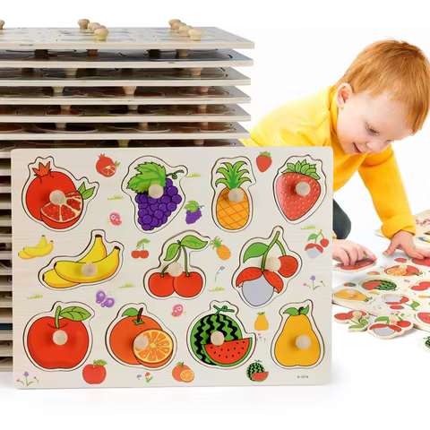 Montessori Wooden Puzzles Hand Grab Boards Toys Tangram Jigsaw Baby Educational Toys Cartoon Vehicle Animals Fruits 3D Puzzles 12 best sales wood 3d puzzle - №11